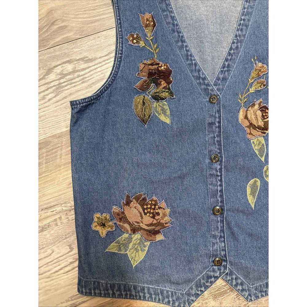 VTG Cottagecore Floral Vest Beaded Embroidered Grandmacore Fall Lemon Grass Sz M - Picture 6 of 8